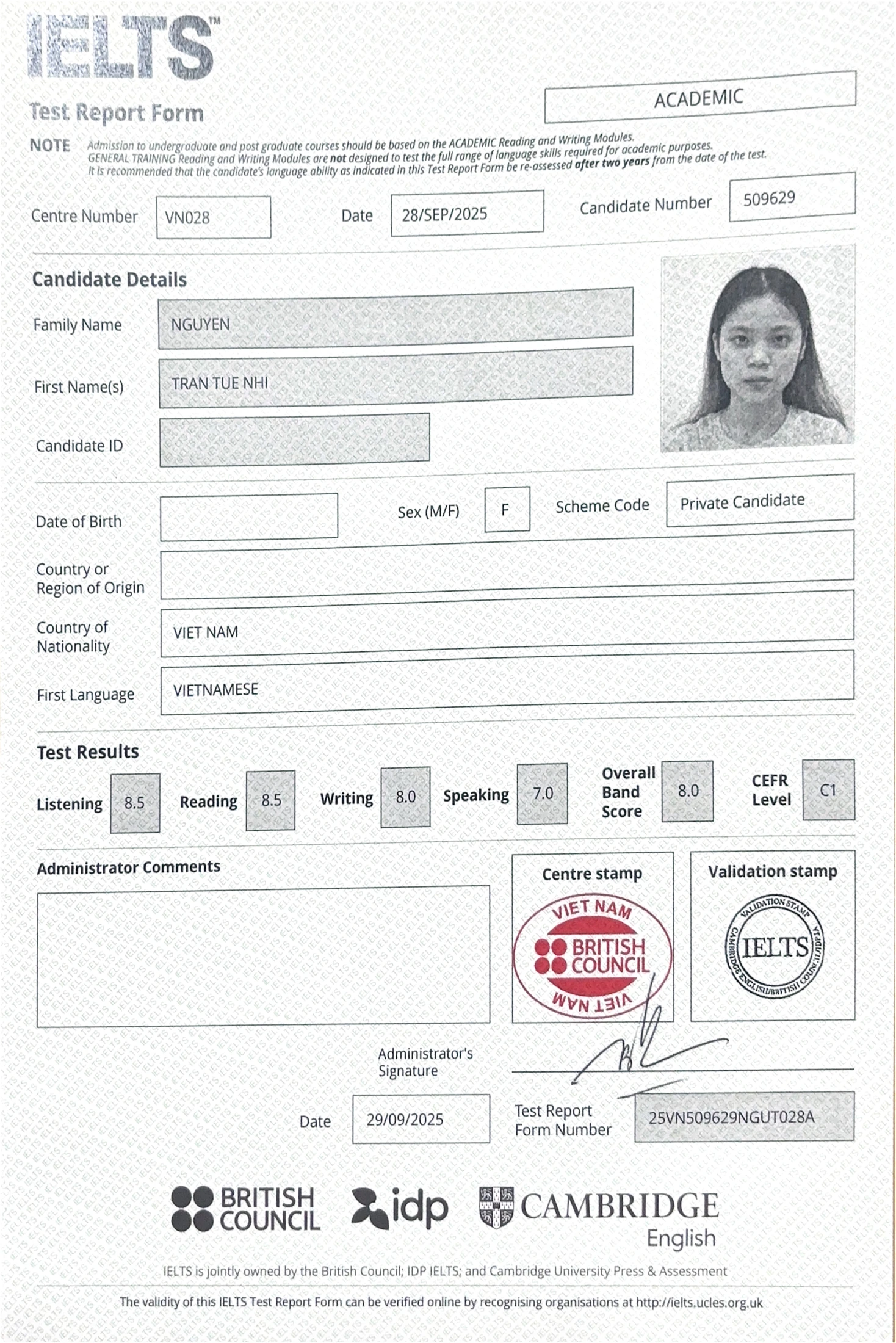 Bằng IELTS Cô Nhi